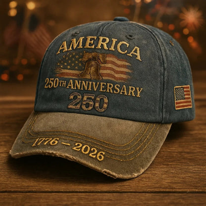 250th Anniversary Patriotic Baseball Cap USA Embroidered – Adjustable Vintage American Flag Hat for Men Women, Unisex Independence Day Gift