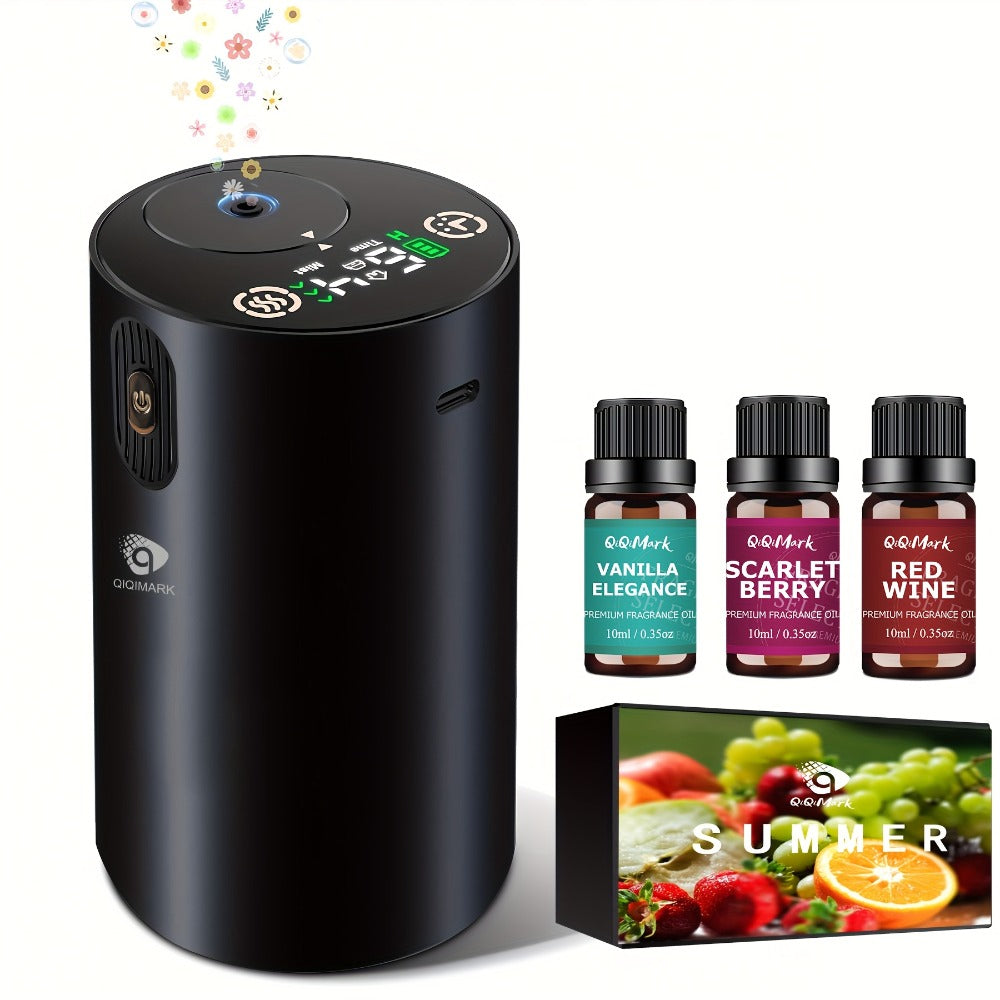 Waterless Essential Oil Diffuser with Four Mist Levels, 1–6 Hour Timer and Silver or Black Oil Bundles