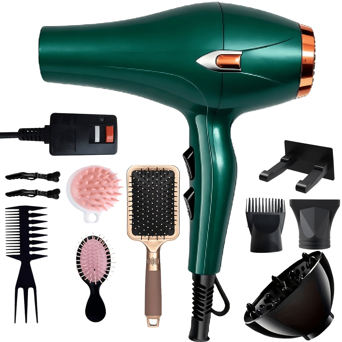 Handheld Hair Dryer with Six Color and Accessory-Package Selections, Rear Intake and Inline Plug Control