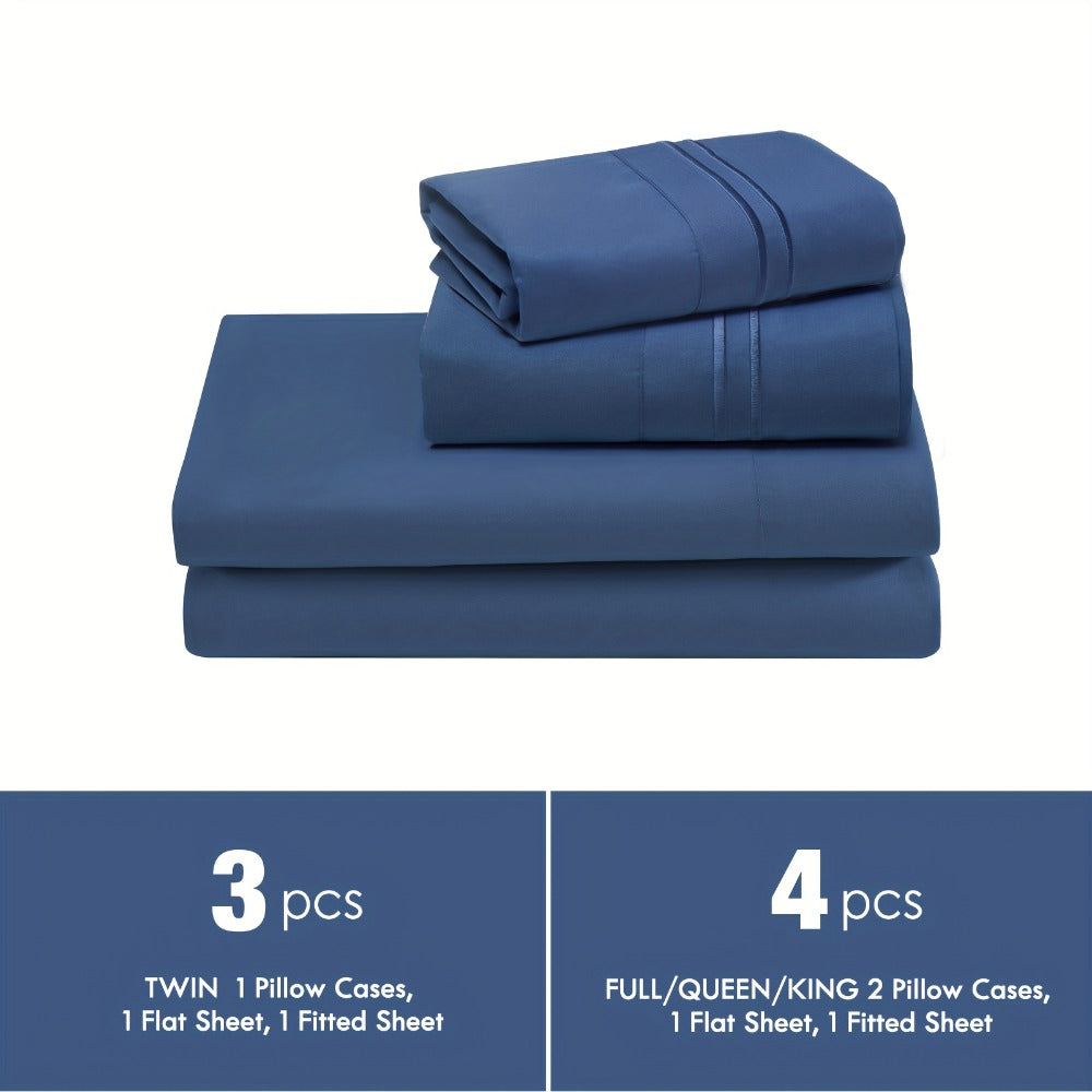 Fitted Sheet Set Deep Pocket | Soft Cooling Breathable Bedding 3-4pcs Fade-Resistant All-Season for Twin Full Queen King