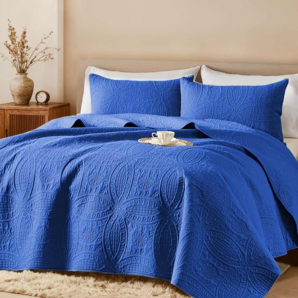 Quilt Coverlet Set 2-3 Piece Lightweight Microfiber Bedspread Coin Pattern Soft Skin-Friendly Anti-Allergy Machine Washable Twin Full Queen