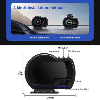 Car HUD Head-Up Display – OBD2 & GPS Dual System Digital Speedometer, Speed / Water Temp / Voltage / RPM Display
