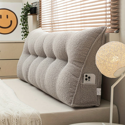 Bed Wedge Pillow Headboard Pillow with Side Pockets Removable Cover Teddy Velvet Reading Pillow Twin Queen King