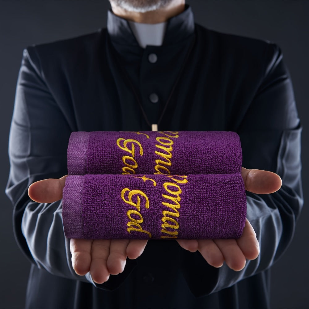 Church Handkerchiefs 6 Pack Pastor Towels Clergy Hand Towels Woman of God Woven Oblong Wash Cloths Religious Gift for Men Women Purple Solid