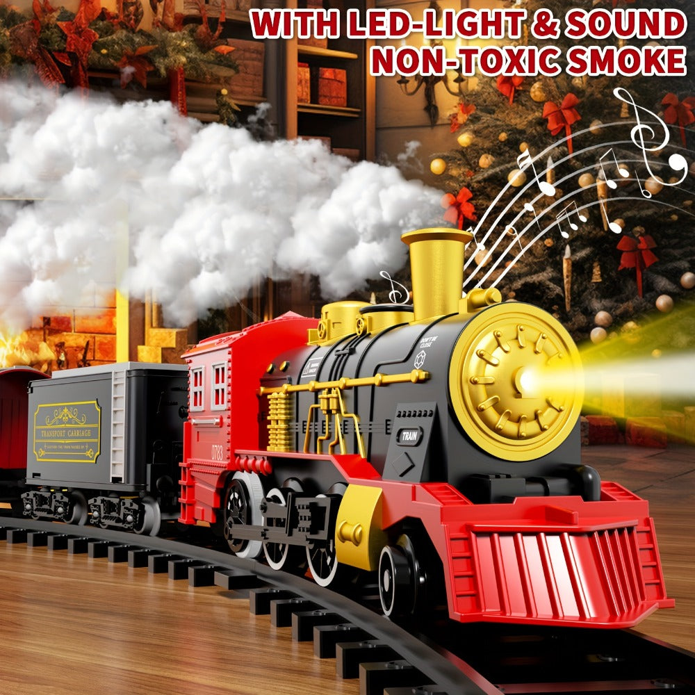 Christmas Train Set for Kids, 43PCS Electric Train Toy with Smoke, Lights & Sound, 6 Cars & 28 Tracks
