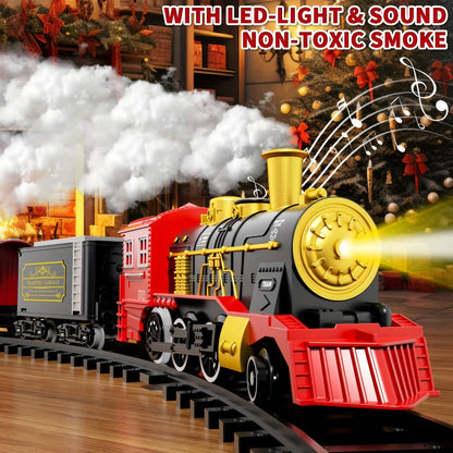 Christmas Train Set for Kids, 43PCS Electric Train Toy with Smoke, Lights & Sound, 6 Cars & 28 Tracks