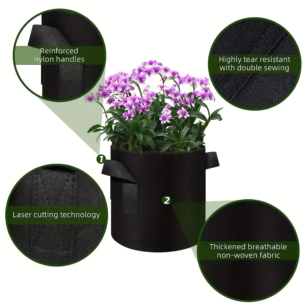 Black 5-Gallon-Labeled Grow Bags with Handles in 10-Pack or 20-Piece Checkout Options for Garden Planting