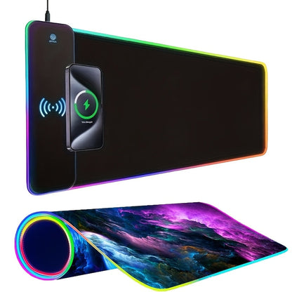 Wireless Charging RGB Mouse Pad Large LED Gaming Desk Mat, Multiple Color Switching, Anti-Slip Wear-Resistant Surface