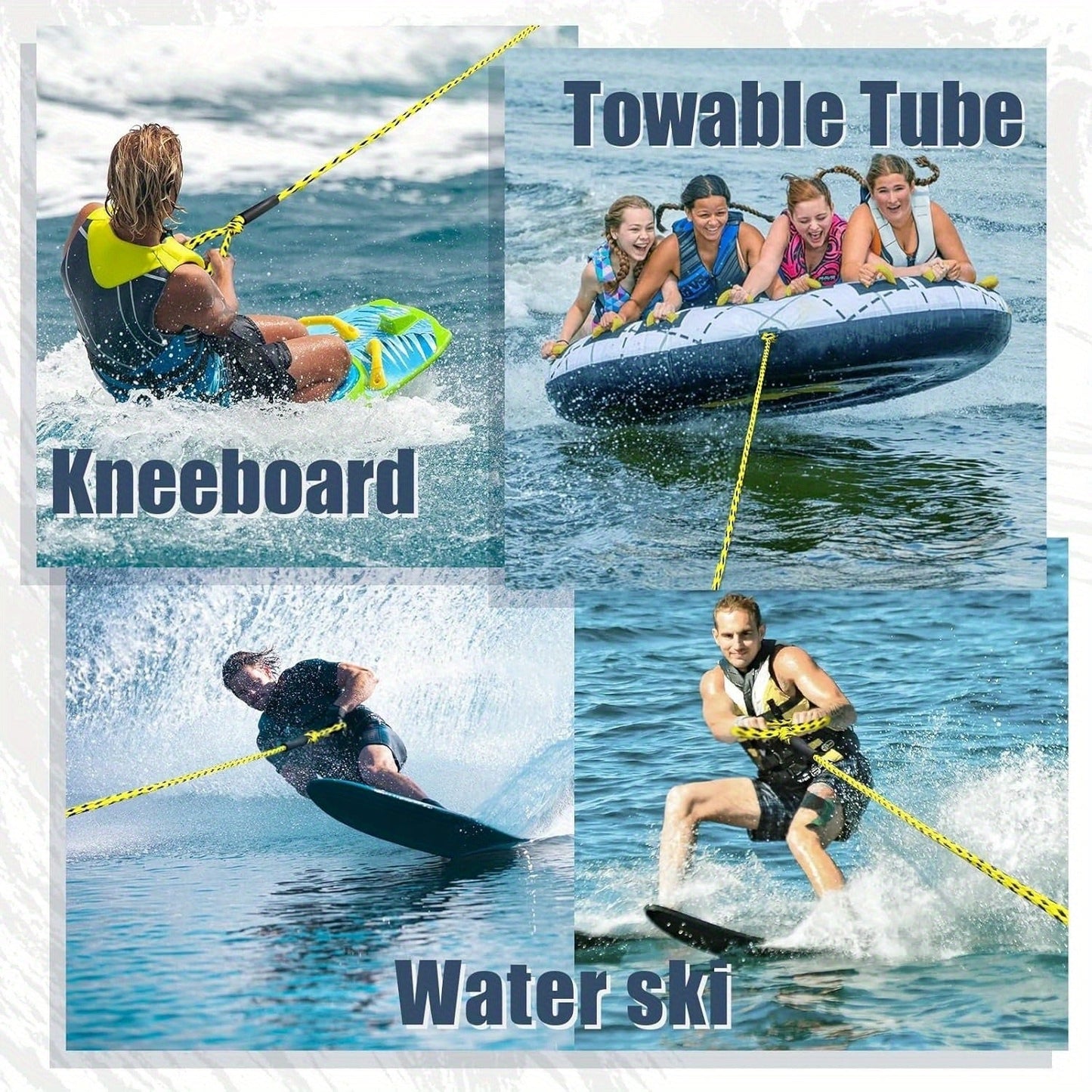 Heavy Duty Floating Tow Rope 60ft 2600lbs Breaking Strength 16-Strand UV Resistant Pre-Stretched for Towable Tubes Water Skis Wakeboards