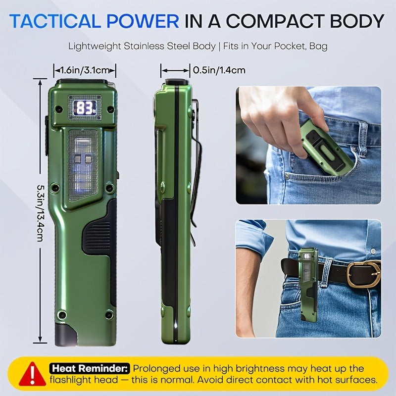 Flashlight 2-Piece EDC Set with Eight Modes, USB-C Charging, Digital Display and Mini Backup Light
