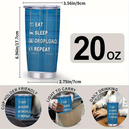 Truck Driver Graphic 20oz Stainless Steel Tumbler with Clear Lid and Blue Printed Finish for Daily Carry