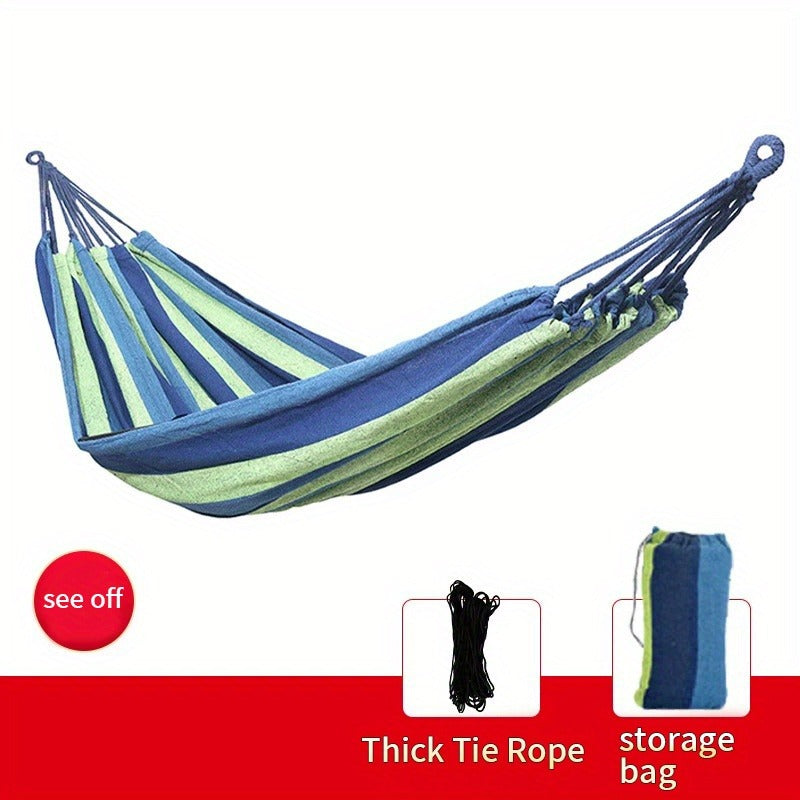 Striped Outdoor Hammock, 94.49 x 31.5 Inches with Two Ropes, Carry Bag and 330 lb Load-Limit Marking