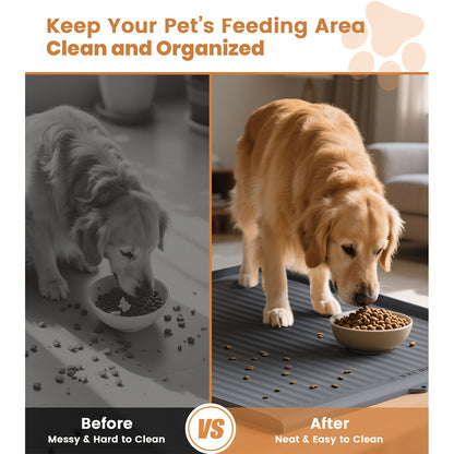 Waterproof Pet Feeding Mat 36"x24" Non-Slip Dog Bowl Mat with Raised Edges & Diversion Grooves – Large Food and Water Mat for Dogs & Cats