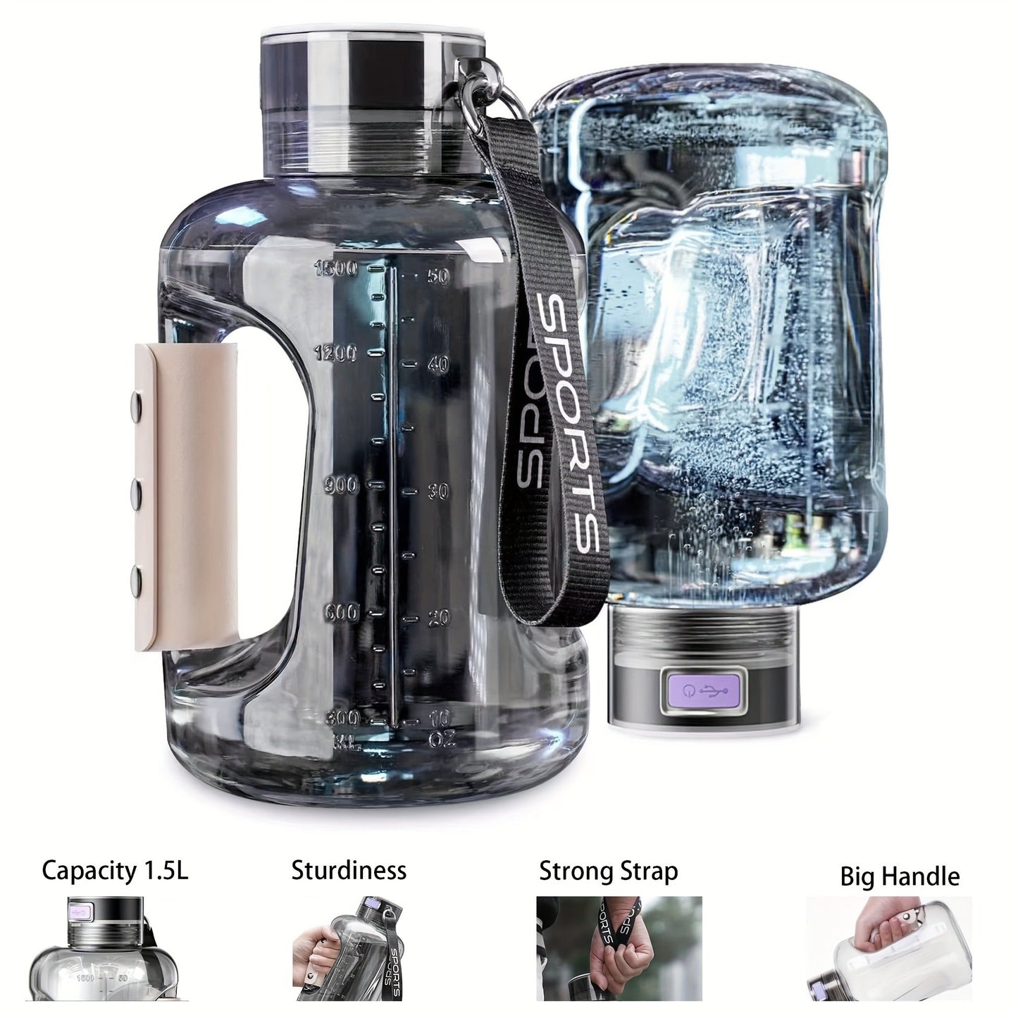 Hydrogen Water Bottle 1.5L with SPE PEM Technology – Portable Water Ionizer Generator, Hydrogen-Rich Water in 5 Minutes for Home, Office