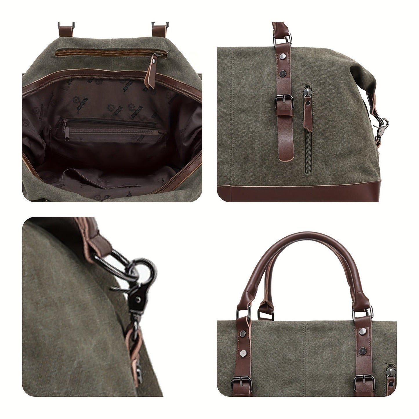 Canvas Weekender Bag Large Capacity Travel Duffel Overnight Bag Zipper Canvas Holdall Tote Satchel Handbag for Men Women Black Navy Army