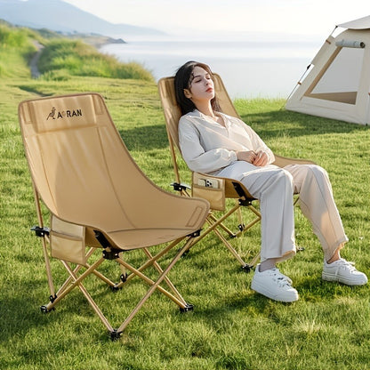 Portable Folding Moon Chair High Back 2pcs – Durable Iron Alloy Frame, Lightweight Foldable Camping Chair for Outdoor Leisure, Fishing