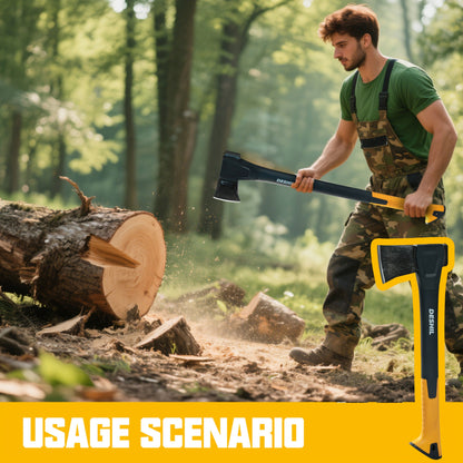 Carbon Steel Camping Hatchet Wood Splitting Axe – Teflon-Coated Forged Steel Blade, Shock-Absorbing Fiber Handle, Anti-Rust & Non-Slip