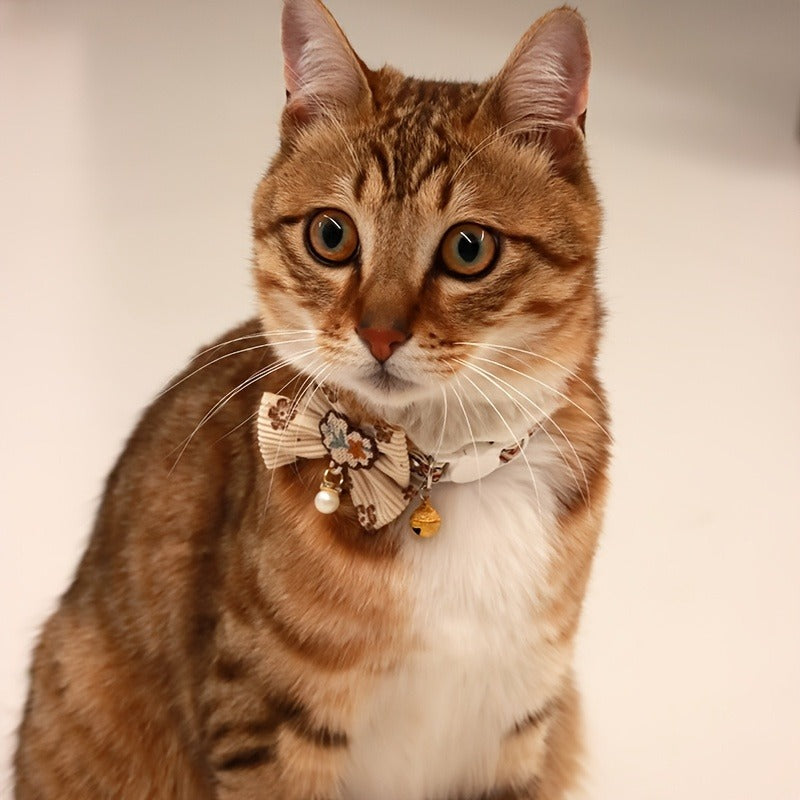 Cat Collar Set 6 Pack Decorative with Bow Lace Bells & Hanging Beads, Safety Breakaway Buckle Anti-Choke Cat Necklace Collar