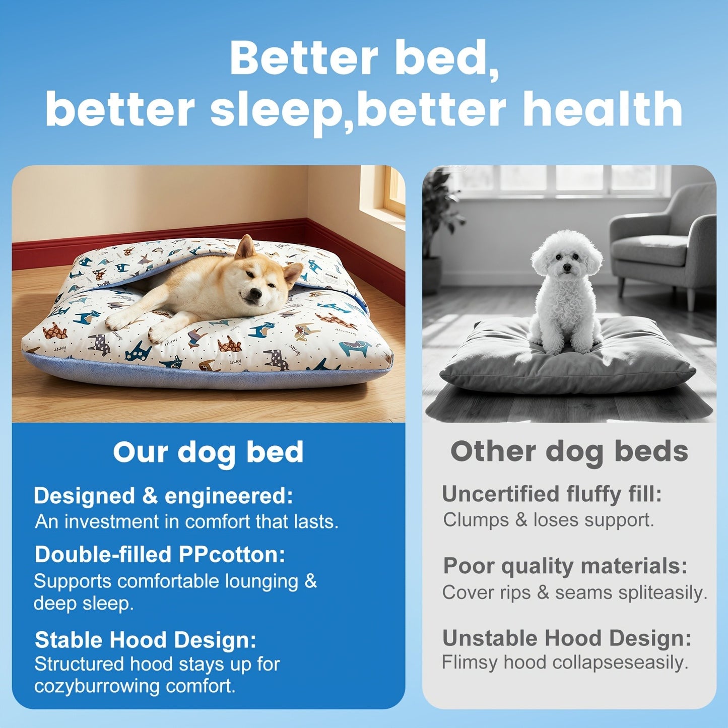 Breathable Washable Dog Bed Mattress – All-Season Pet Mat with Removable Cover & Non-Slip Bottom