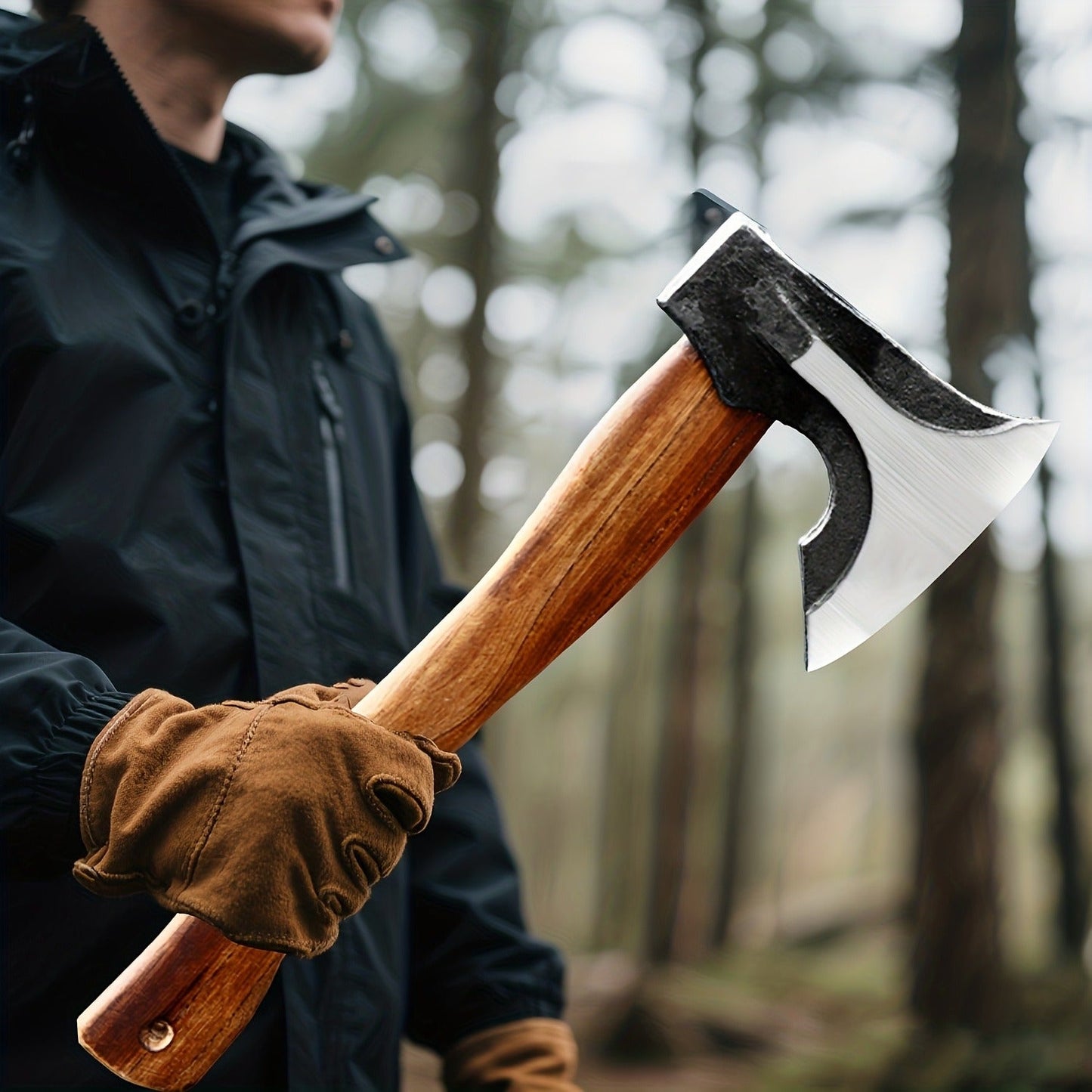 Splitting Axe Forged Carbon Steel 15.6-Inch with Handcrafted Wooden Grip, Professional Backyard Hatchet for Wood Chopping