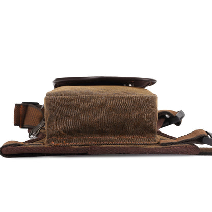 Sling Bag Vintage Brown Canvas Design with Adjustable Strap for Chest, Waist, Shoulder or Leg Carry