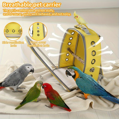 Bird Carrier Backpack Transparent Parrot Cage Backpack with Wooden Perch – Breathable Travel Shoulder Bag for Parrots