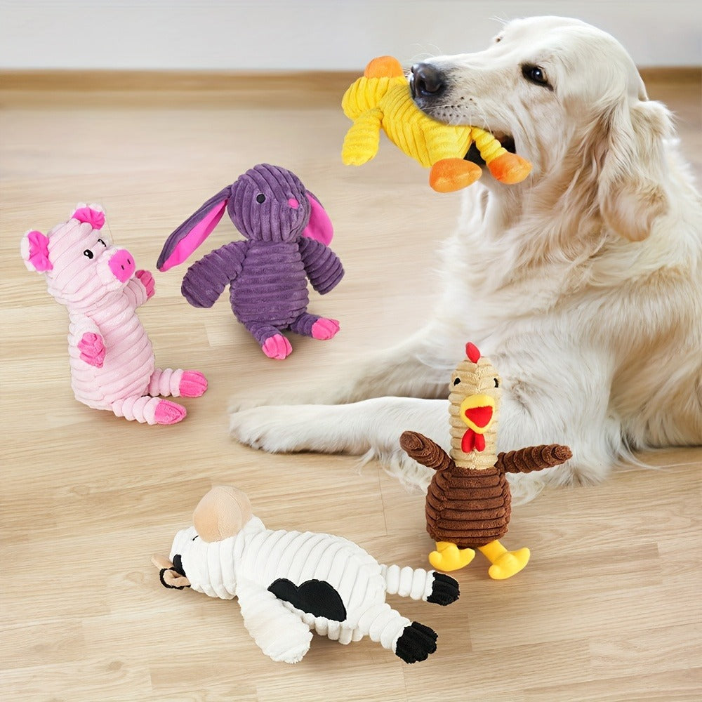 Dog Chew Toys, Squeaky Plush Dog Toys Pack of 5 – Stuffed Animal Dog Toy Bundle with Embroidered Safety Eyes