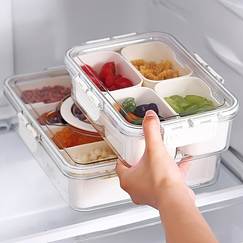 Storage Containers with Lids, Snack Tray Two-Pack with Four or Eight Removable Compartments and Snap Lids