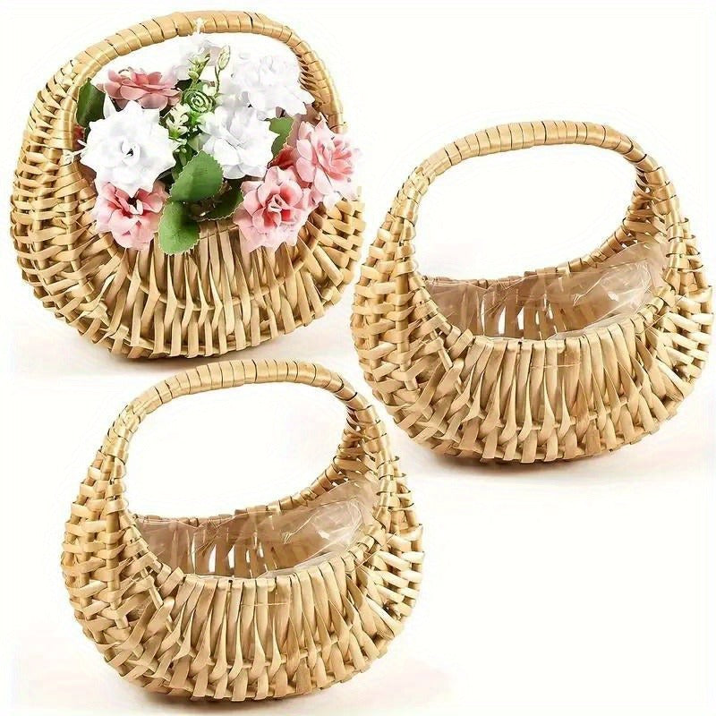 Wicker Basket Set Half Moon Shape with Handle – Small Rattan Baskets 3/5/6 Pcs for Wedding Flower, Home Decor, Garden Storage & Picnic
