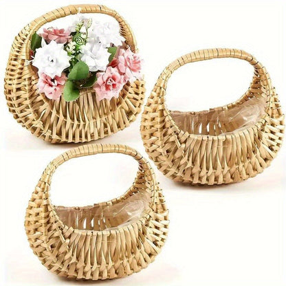 Wicker Basket Set Half Moon Shape with Handle – Small Rattan Baskets 3/5/6 Pcs for Wedding Flower, Home Decor, Garden Storage & Picnic