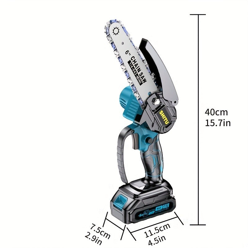 Handheld Electric Chainsaw, Mini Cordless Portable Tree Cutter with Splash Guard, Security Lock, Rechargeable Battery Options