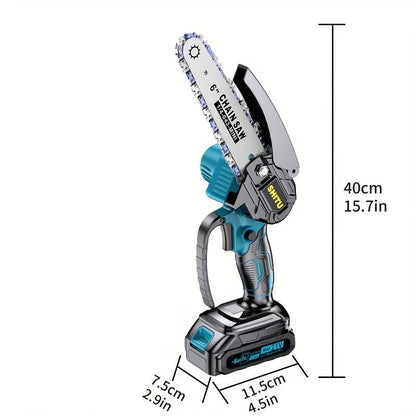 Handheld Electric Chainsaw, Mini Cordless Portable Tree Cutter with Splash Guard, Security Lock, Rechargeable Battery Options