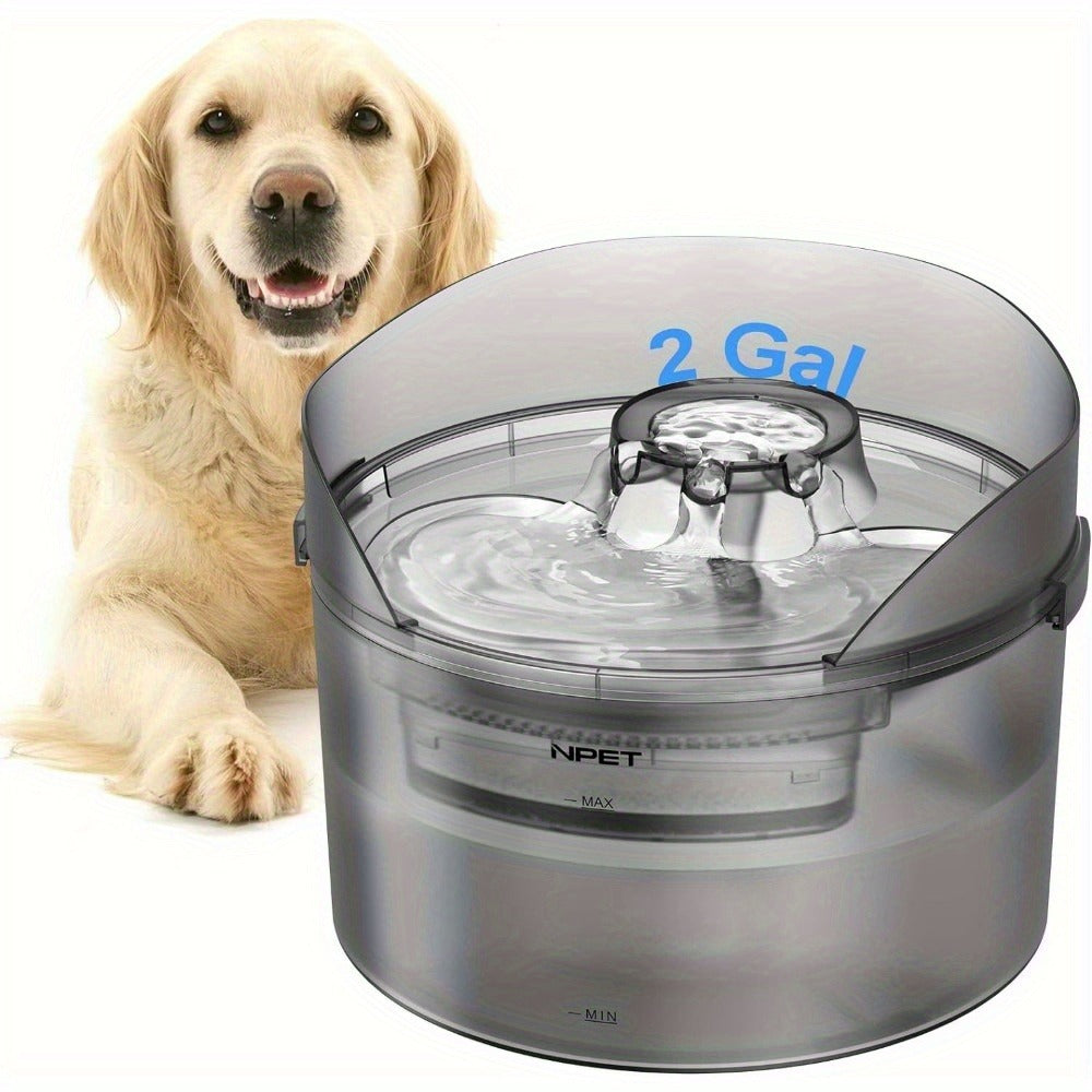 Dog Water Fountain 2 Gallon NPET DF30 – Automatic Pet Water Dispenser Triple Filtration with Splatter Guard & Cleaning Kit for Large Dogs