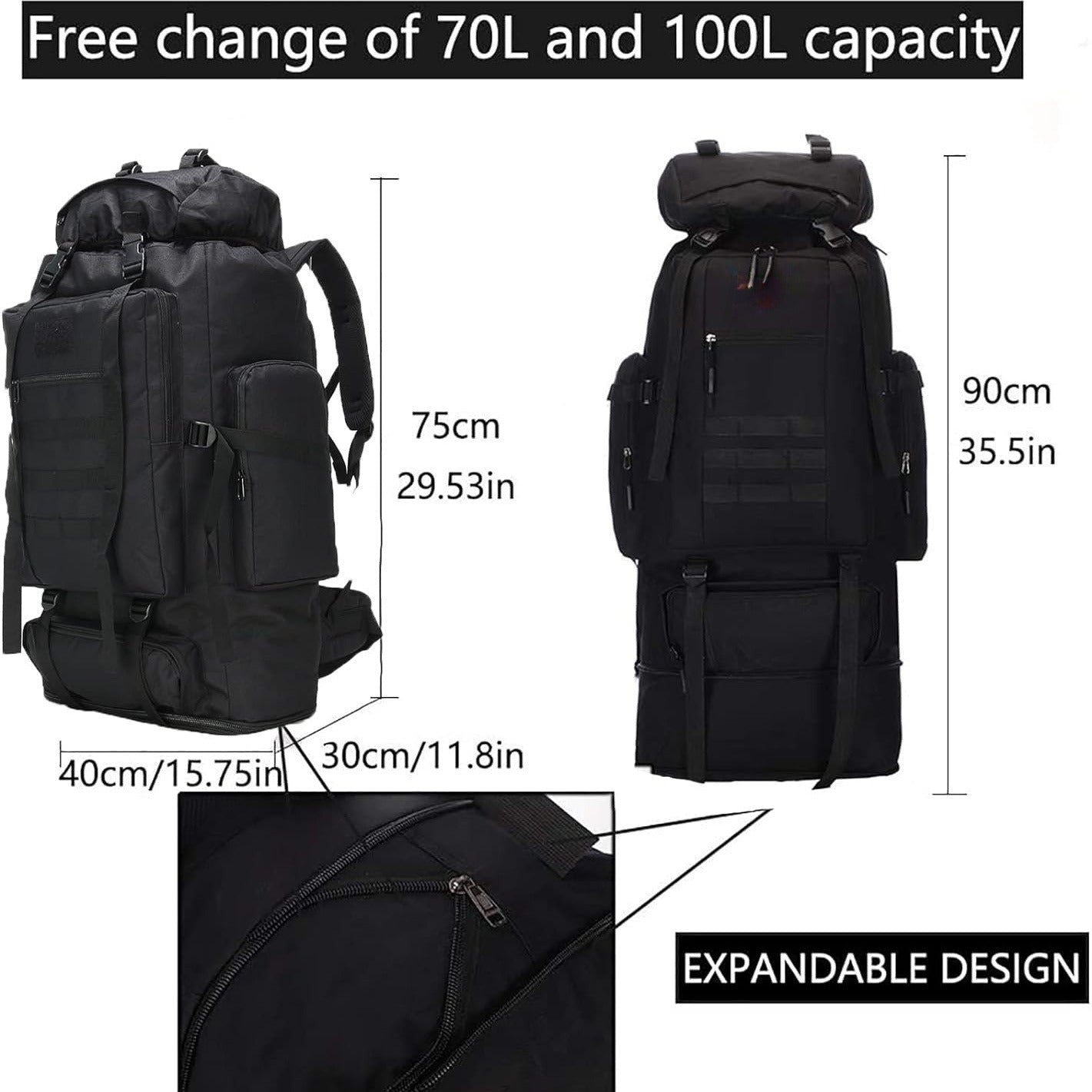 Large Capacity Expandable Outdoor Backpack 26-42 Gal – Soft Shell Geometric Pattern Hiking Rucksack for Camping