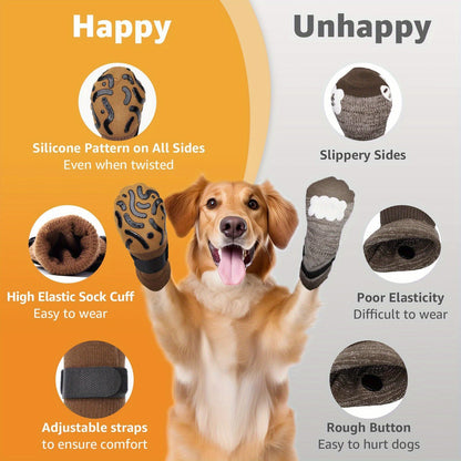 Non-Slip Dog Socks Double-Sided Grip Paw Protector with Adjustable Straps – Anti-Lick Dog Booties for Hardwood Floors