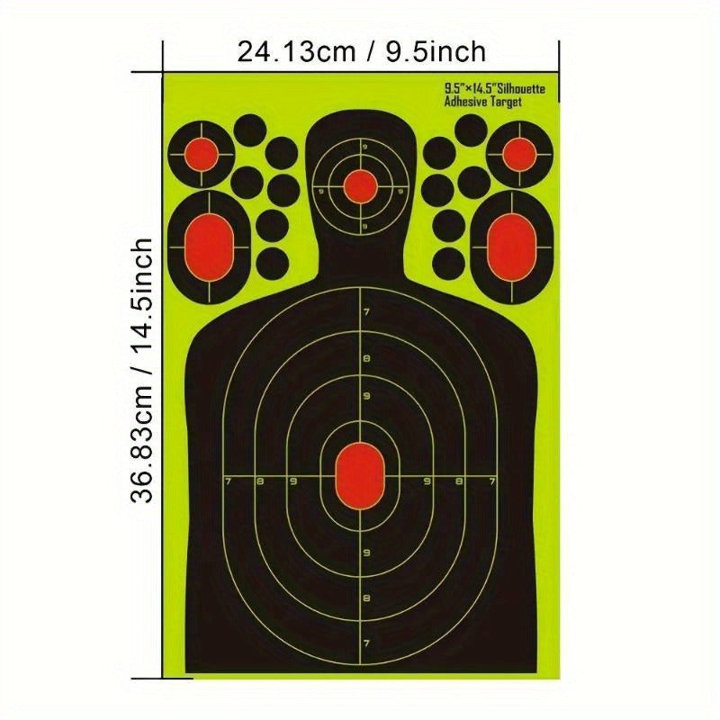 Splatter Shooting Targets Human Silhouette 20 Pack – Reactive Glow Fluorescent Paper Range Targets for Pistol