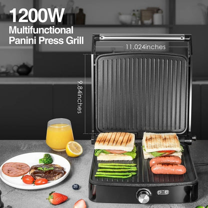 Panini Press Grill Indoor Sandwich Maker 4 Slice, Non-Stick 1200W Electric Grill with Temperature Control