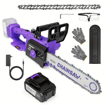 Cordless Brushless Chainsaw with 6- or 12-Inch Bar, One- or Two-Battery Kits in Purple, Green, Teal or Yellow