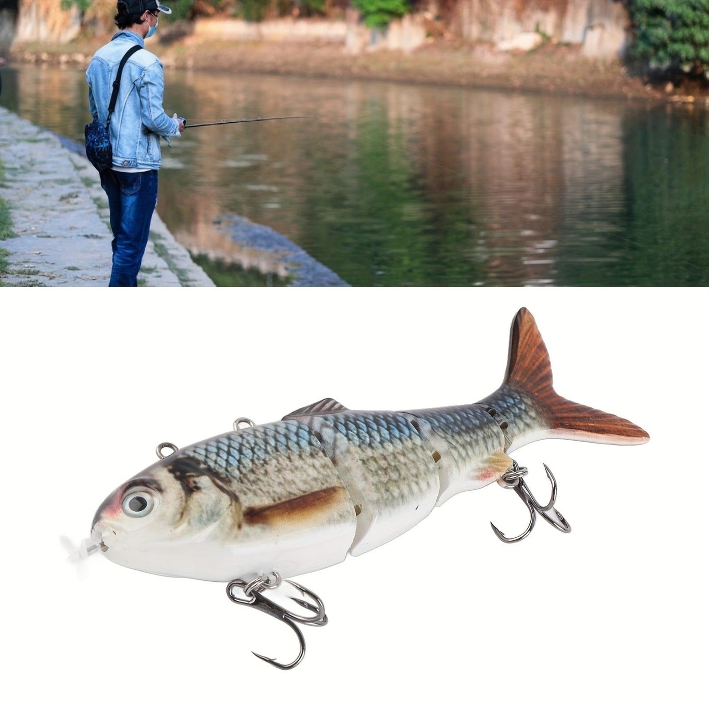 Electric Robotic Swimbait with USB Rechargeable LED Light – Multi-Jointed Wobbler Swimming Fishing Bait, Realistic Robot Fish Lure for Bass