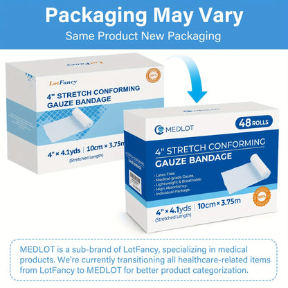 Stretch Conforming Gauze Roll Box with 48 Individually Wrapped 4-Inch by 4.5-Yard White Bandages