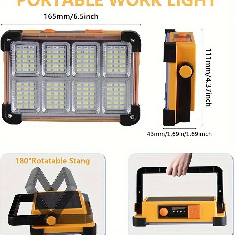 Solar Rechargeable LED Floodlight Flashlight, IP44 Waterproof 4500 Lumens Ultra-Bright Portable Camp Light