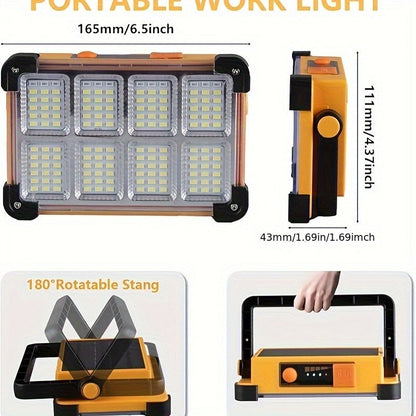 Solar Rechargeable LED Floodlight Flashlight, IP44 Waterproof 4500 Lumens Ultra-Bright Portable Camp Light