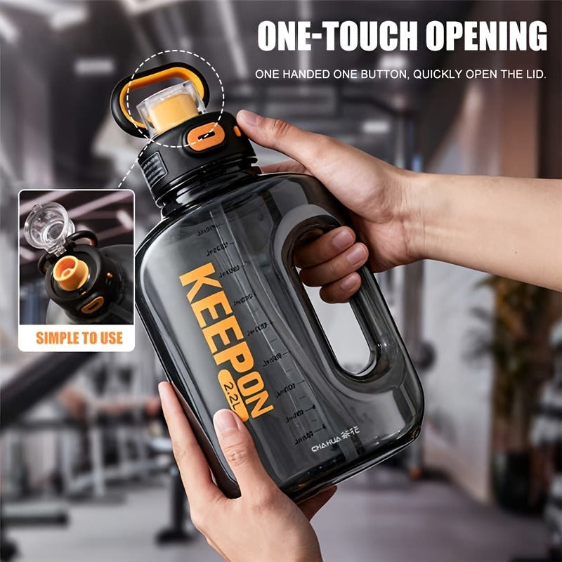 Large Sports Water Bottle with Straw Lid Handle 1500ml 2200ml Leak-Proof Lockable Food-Grade PP PC Hydration Bottle for Gym Fitness Hiking