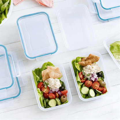 Food Storage Containers with Lids, Set with 12, 20 or 24 Clear Boxes, Locking Lids and Microwave, Dishwasher and Freezer Use