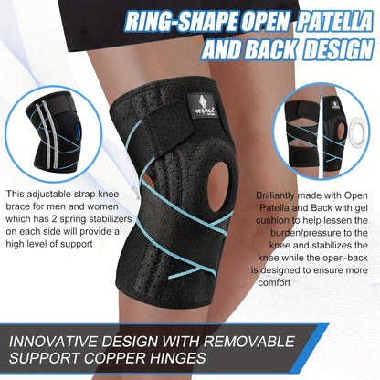 Knee Brace with Patella Gel Pad & Side Spring Stabilizers – Adjustable Compression Knee Support Wrap for Sports Running Workouts Camping