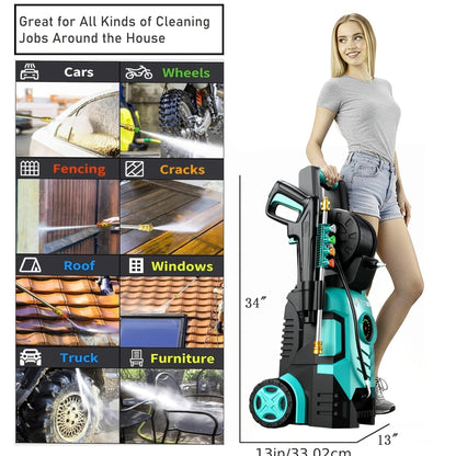 Pressure Washer 5000PSI Electric Power Washer 2.4-3.6GPM Adjustable 8-Level Touch Screen 34" Tall for Garden, Patio and Yard Use