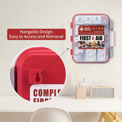 350-Piece First Aid Supply Kit in Clear Double-Layer Hard Case with Red Handle and Tilting Trays