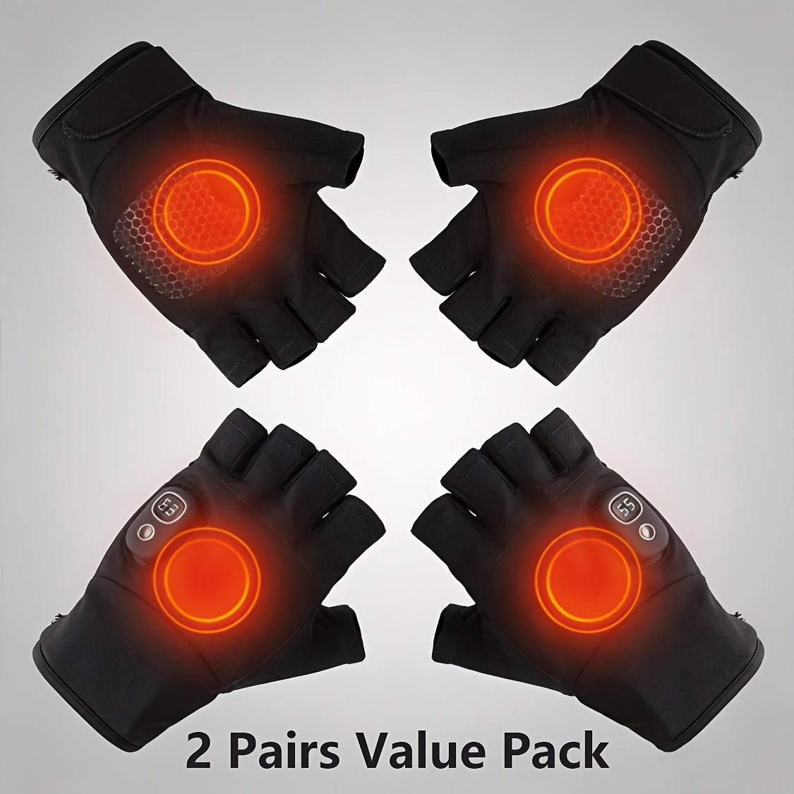 Half-Finger Heated Gloves with Digital Power Display, Three Heat Levels, USB-C Charging and One- or Two-Pair Options