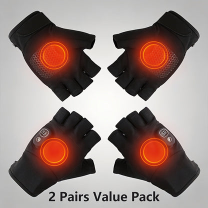 Half-Finger Heated Gloves with Digital Power Display, Three Heat Levels, USB-C Charging and One- or Two-Pair Options
