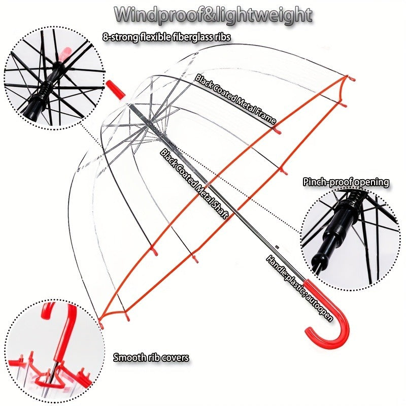 Clear Dome Bubble Umbrella 2 Pack Windproof Rainproof Auto Open 47 Inch Wide Canopy 8-Rib PVC Transparent Umbrella for Weddings Proms